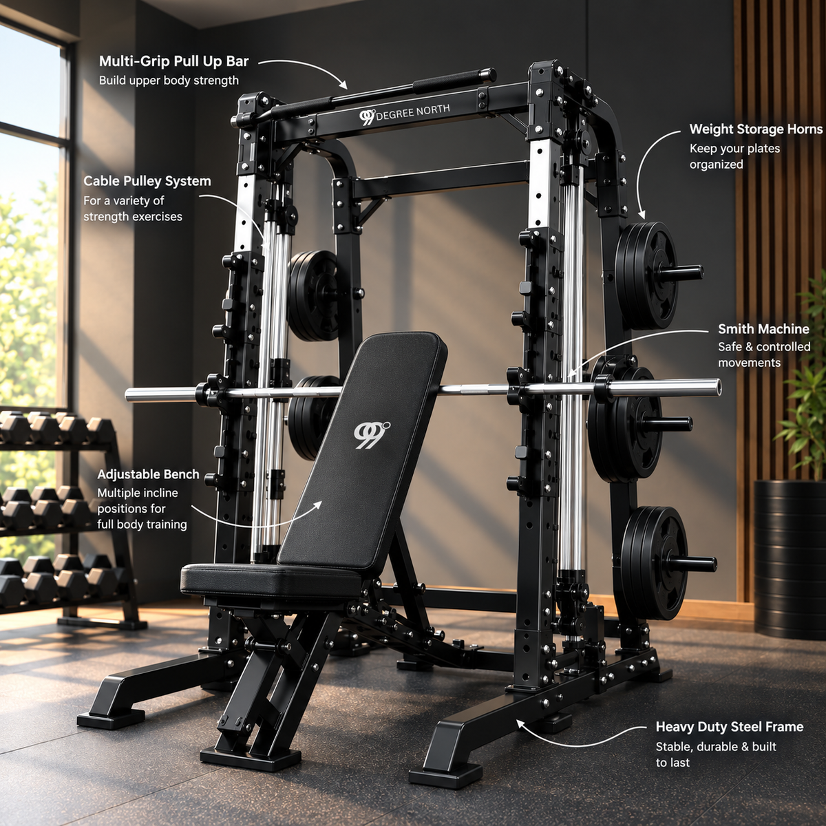 Smith Machine with Adjustable Bench