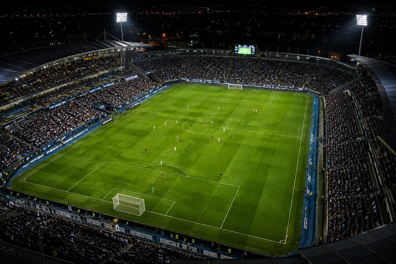 Football turf at sunset